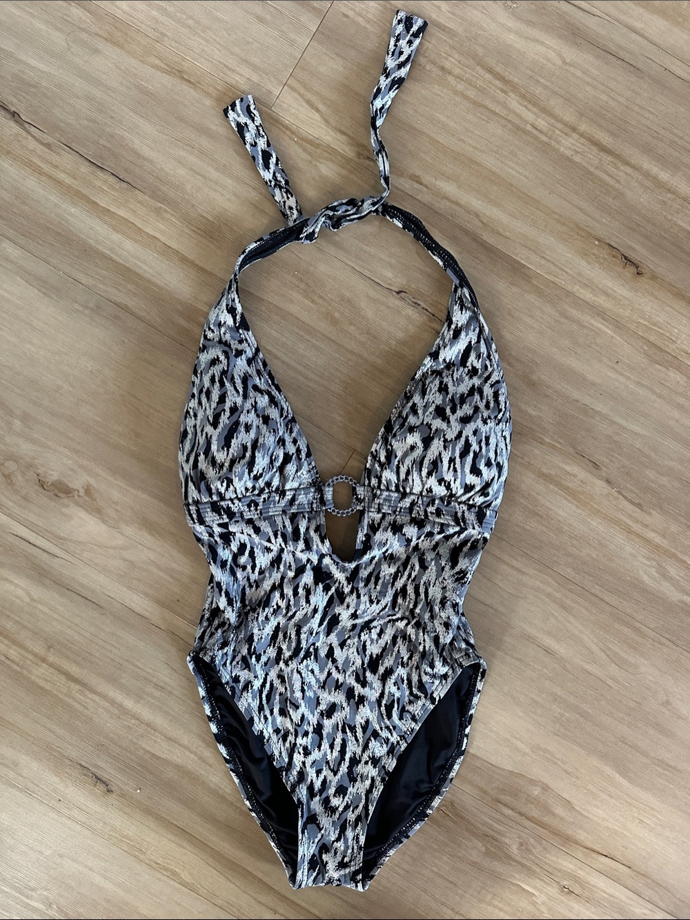 Women’s Black, Silver & Gray Animal Print One-Piece Swimsuit